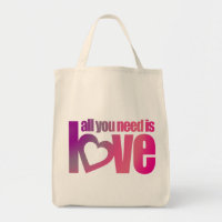 Toda a necessidade é amor bolsa tote gráfica rosa 