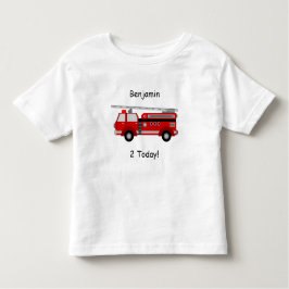 Toddler Fire Truck T-Shirt com Nome e "2 Hoje!"