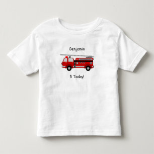 Toddler Fire Truck T-Shirt com Nome e "5 Hoje!"