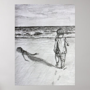 Toddler no Impressão de Arte de Desenho do Lápis