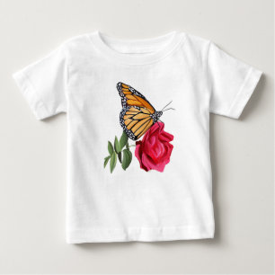 Toddler T-shirt com borboleta Monarca na Rosa verm