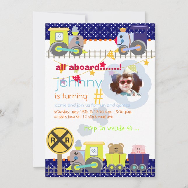 Todos a bordo, trens e convites de festa de aniver (Frente)