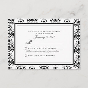 Todos brancos com RSVP Elegante de Damasco Preto
