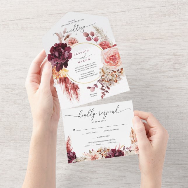 Todos em um Convite de casamento de Grass Boho Pam (Aba destacável)