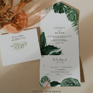 Todos em Um Convite de Casamento de Monstera Tropi