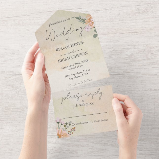 Todos em Um Convite Floral Russo de Casamento (Tearaway)