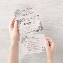 Todos em Um Convite para Casamento e RSVP White Ro