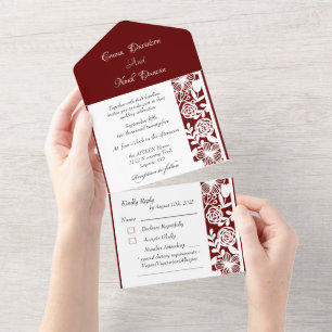 Todos em Um Convites de Casamento e RSVP Maroon