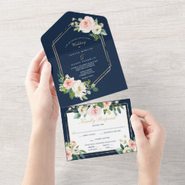 Todos em um Marinho Convite de casamento azul Dour