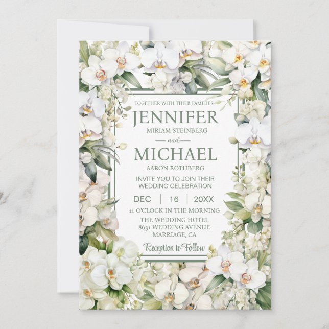 Todos em Um Orquídeo Branco Convites para Casament (Frente)