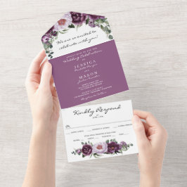 Todos em Uma Ameixa Peonias Convite de casamento R