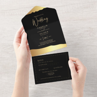 Todos Inclusivos 2 RSVP de Casamento Dourado Preto