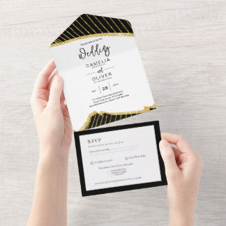 Todos Inclusivos 3 RSVP de Casamento Dourado Preto