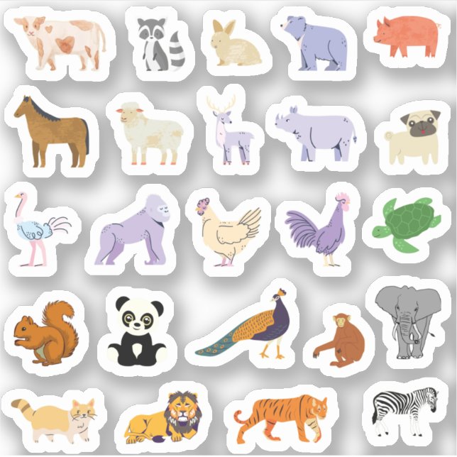Todos os animais com adesivos para crianças (Frente)