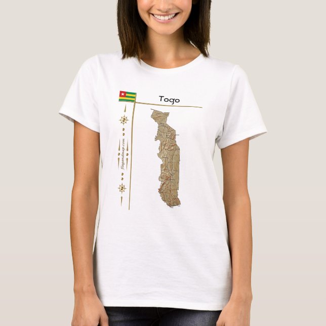Togo Mapa + Bandeira + Título T-Shirt (Frente)