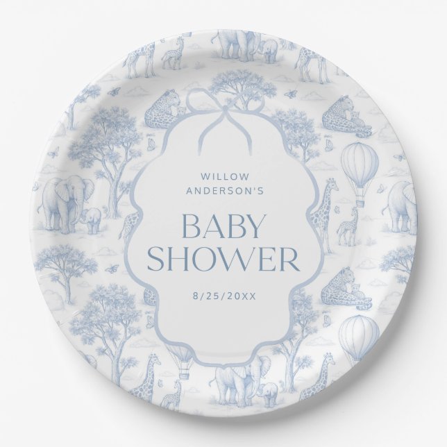 Toile De Jouy Safari Azul Baby Shower Pratos de Pa (Frente)