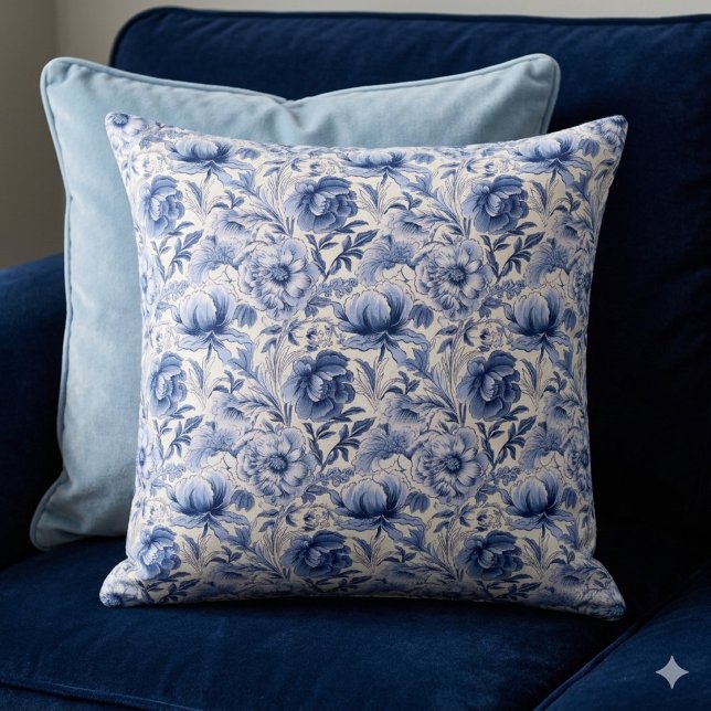 Toile de Jouy. Toile francesa azul. Almofada de la (Criador carregado)