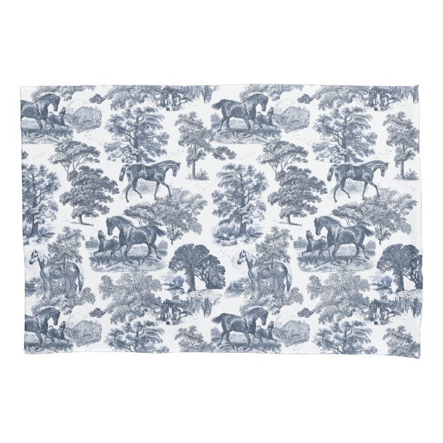 Toile Elegante Russo Chic Blue White Horses (Frente-Esquerda)