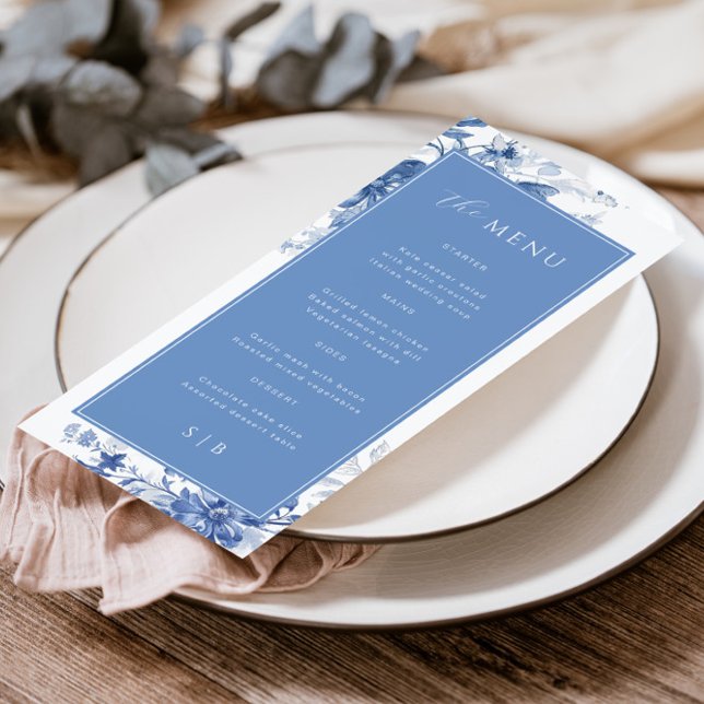 Toile French Blue Floral Weding Menu (Criador carregado)