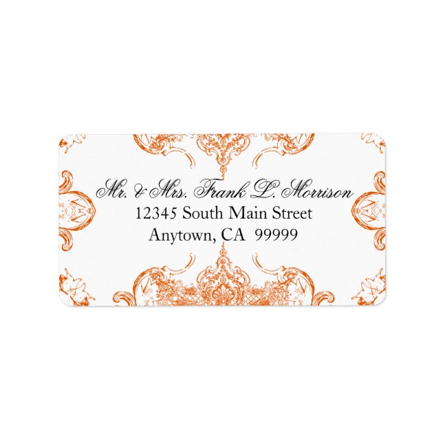 Toile Orange n White Damask Swirl Etiquetas de cas (Frente)