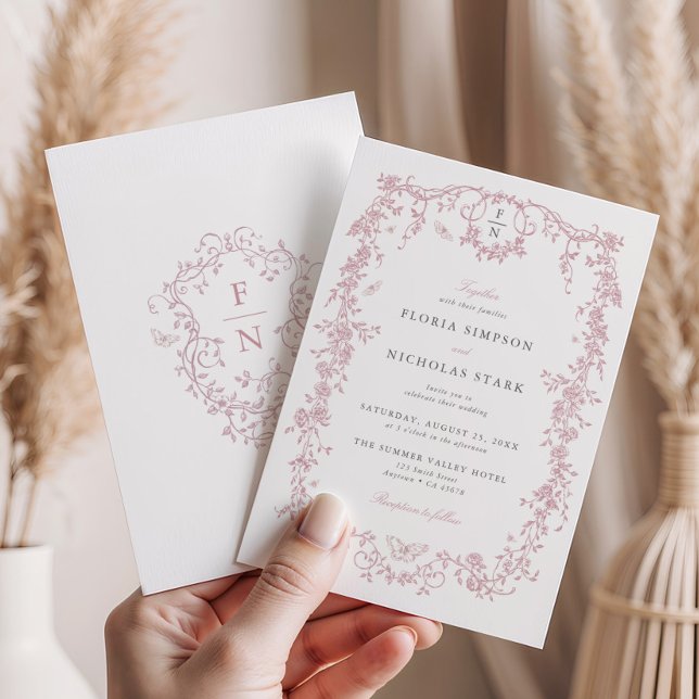 Toile Rosa De Jouy Casamento Convite Chinoiserie (Criador carregado)