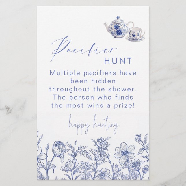 Toile Tea Time Chá de fraldas Pacifier Hunt (Frente)