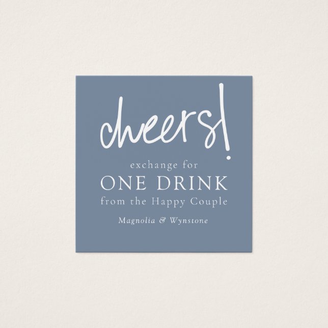 Tokens de Bebida Livre de Casamento Azul Dusty (Frente)