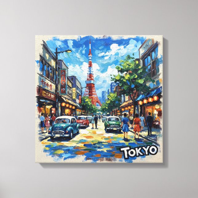 Tokyo Japan Tower Street Scene Stretched Canvas (Frente)