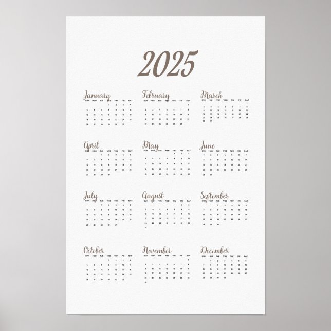 Tom bege de Poster de Calendário de 2025 minimalis (Frente)