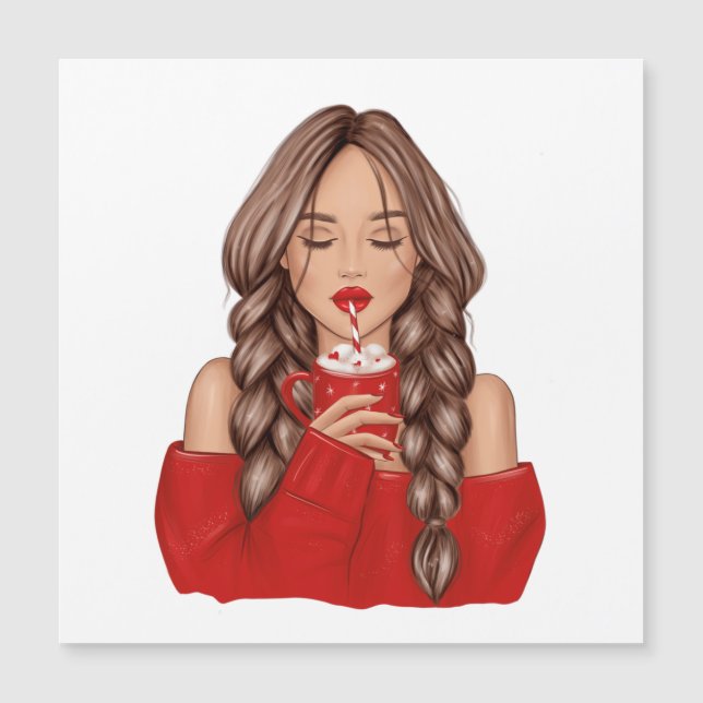Tomando Chocolate Quente no Inverno em Suéter Verm (Frente)