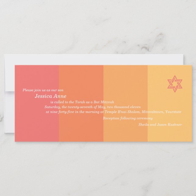 Tonal Orange Bat Mitzvah convite (Frente)