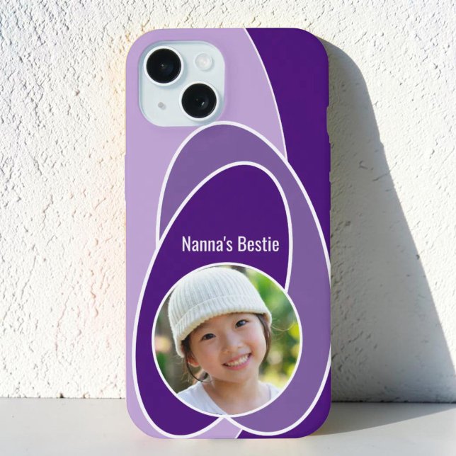 Tonalidade de Oval Roxo Substituir Foto  (Fun single custom photo & template text iPhone case with abstract purple art design. )