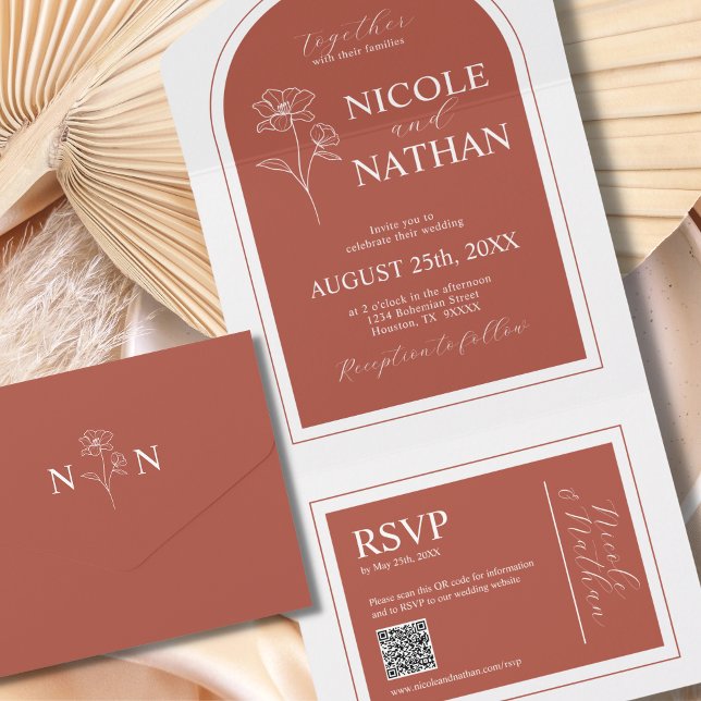 Tone Terra de Cabo Design Terracotta | Código QR (Boho Design Terracotta Rust Earth Tone | QR code All In One Invitation)