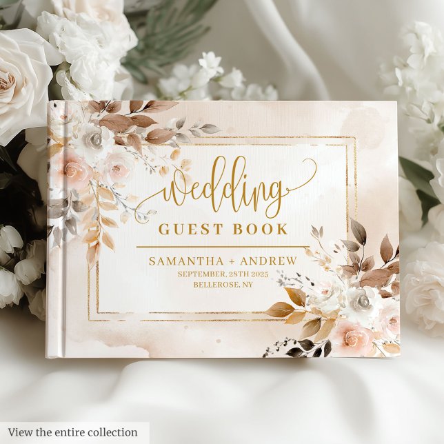 Tones Neutrais na moda Dourados Boho Casado Livro  (Stylish Neutral Tones Gold Boho Wedding Guest Book)