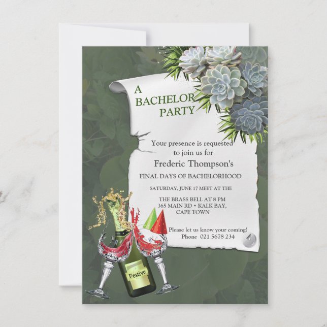 Tons Suculentos de Azul Pálido Festa de Solteiro (Frente)