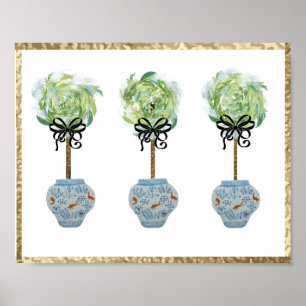 Topiaries Blue & White Ginger Jar Art Impressão
