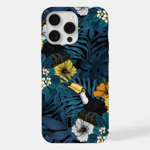 Toques e flora tropical, azul, amarelo, laranja
