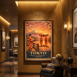 Tóquio Japão Impressão de Viagem Retrô   Arte de P