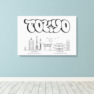 Tóquio Skyline Urban Grafite Stretch Canvas
