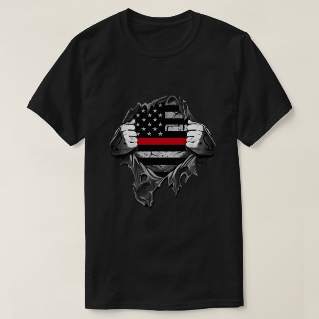 Torn Shirt Thin Red Line Flag USA T-Shirt  (Frente do Design)