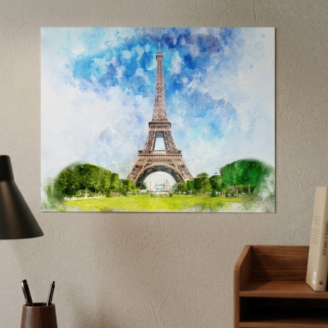 Torre Eiffel Aquarela Arte de Impressão da Silhuet (Eiffel Tower Watercolor Paris Skyline Art Print. Poster)