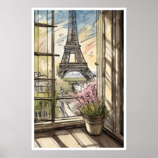 Torre Eiffel através de um Poster de janela