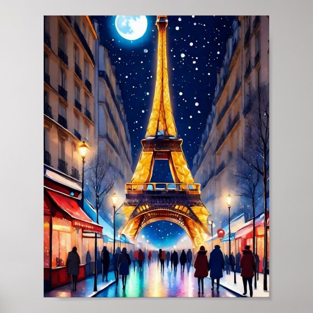 Torre Eiffel de Paris na Poster noturna (Frente)