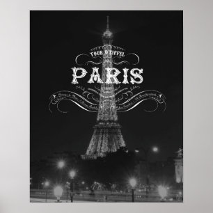 Torre Eiffel de Poster de viagens Branco e Preto d