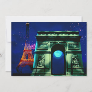Torre Eiffel e Arc de Triomphe com lua