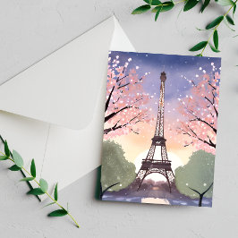 Torre Eiffel em Flor Paris França Cartão Aquarela