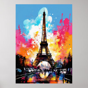 Torre Eiffel: Impressão de Poster de Splash de Cor