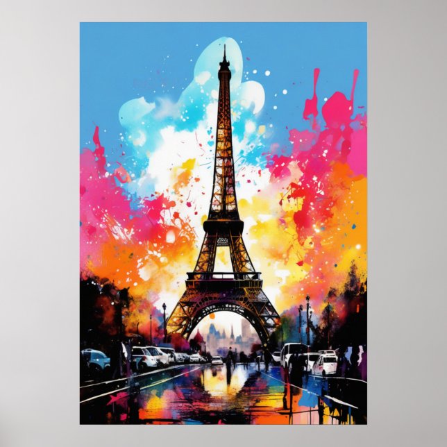 Torre Eiffel: Impressão de Poster de Splash de Cor (Frente)