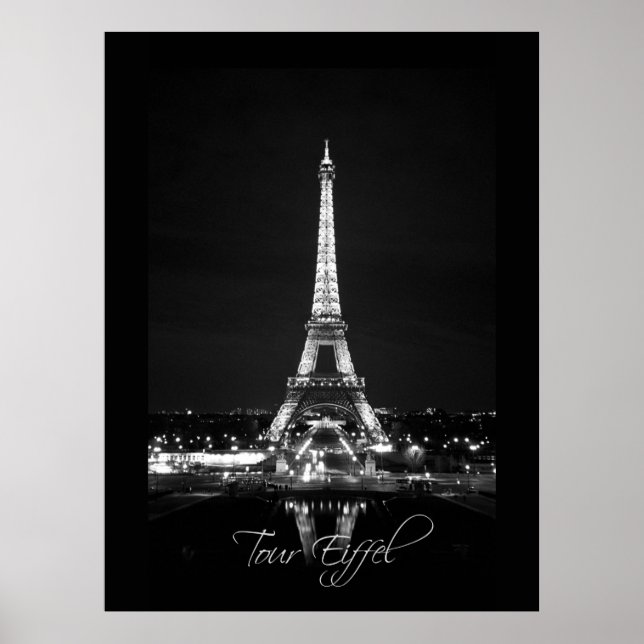 Torre Eiffel na Poster da noite B&W (Frente)
