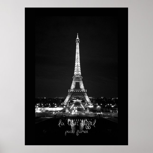 Torre Eiffel na Poster da noite B&W (Frente)